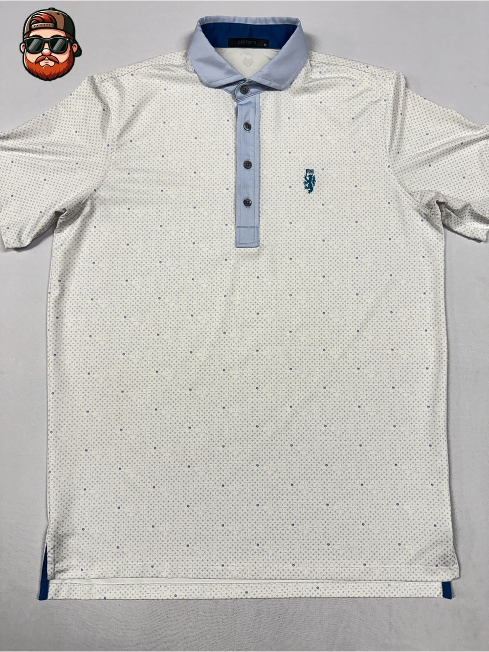 Greyson Clothiers Men's Golf Polo Shirt White/Light Blue, Medium